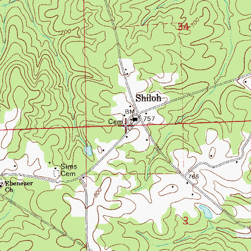 Topographic Map of Shiloh Cemetery, AL