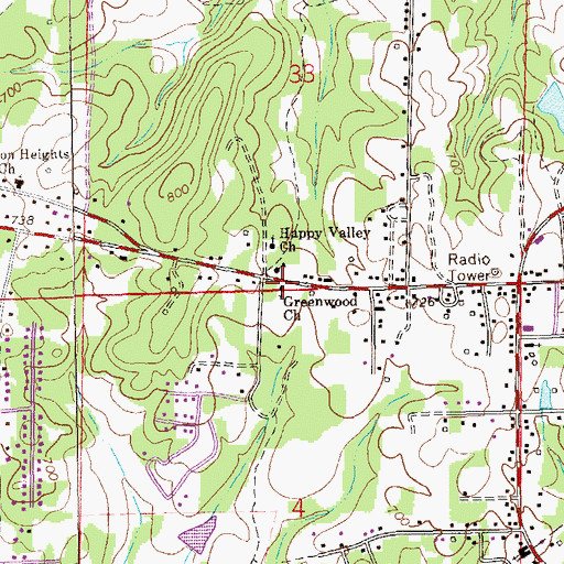 Topographic Map of Greenwood Cemetery, AL