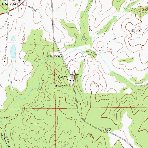 Topographic Map of Antioch Cemetery, AL