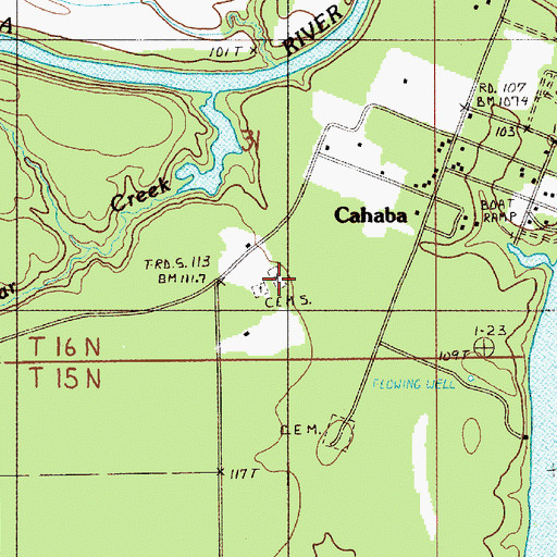 Topographic Map of Cahaba Cemetery, AL