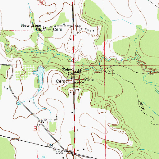 Topographic Map of Martins Station Cemetery, AL