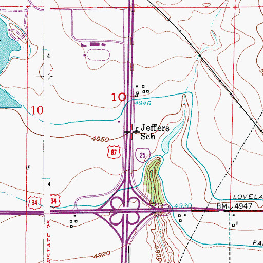 Topographic Map of Jeffers School, CO