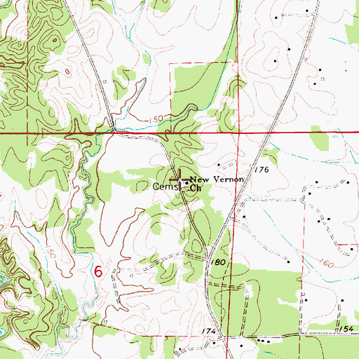 Topographic Map of Vernon Cemetery, AL