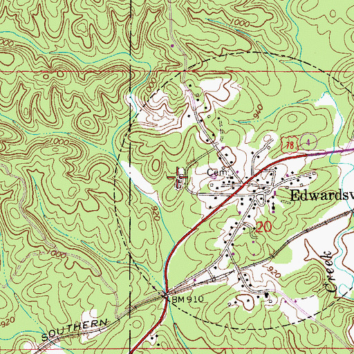 Topographic Map of Edwardsville Cemetery, AL