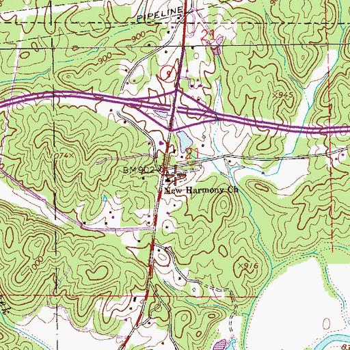 Topographic Map of New Harmony Cemetery, AL