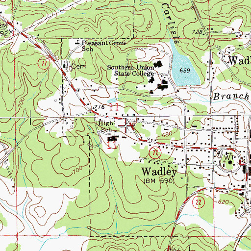 Topographic Map of Wadley Cemetery, AL