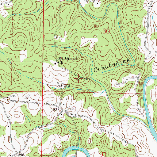 Topographic Map of Mount Gilead Cemetery, AL