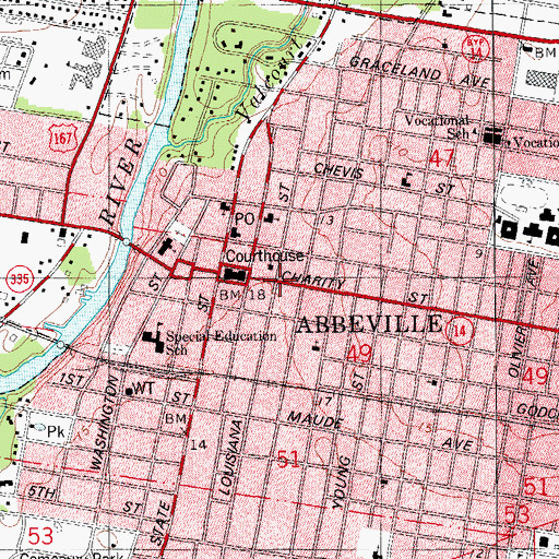 Topographic Map of Abbeville City Hall, LA