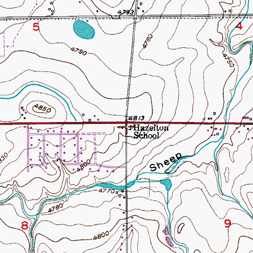 Topographic Map of Hazelton School, CO
