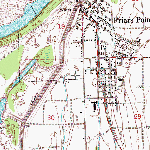 Topographic Map of Friars Point Cemetery, MS