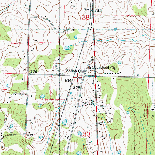 Topographic Map of Shiloh Cemetery, MS