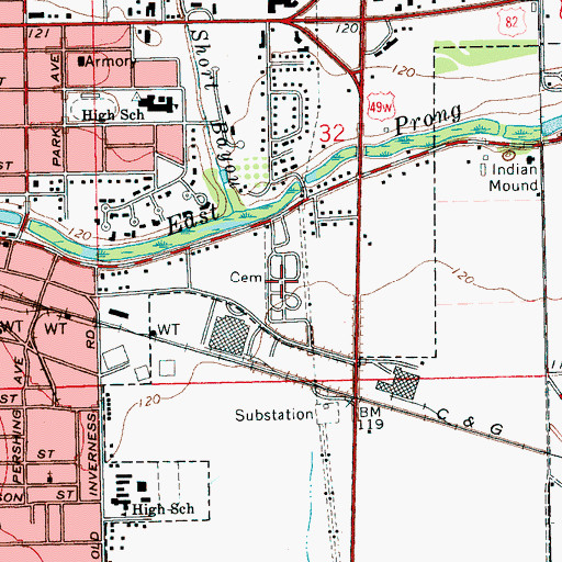 Topographic Map of Indianola City Cemetery, MS