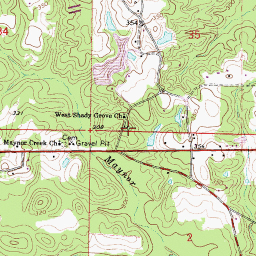 Topographic Map of West Shady Grove Cemetery, MS