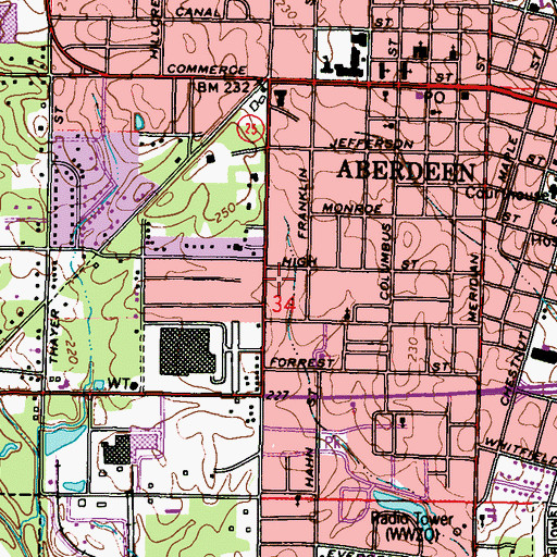 Topographic Map of Aberdeen Hospital (historical), MS