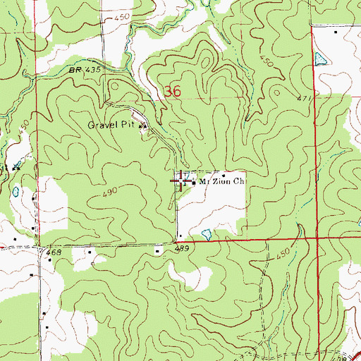 Topographic Map of Mount Zion Cemetery, MS