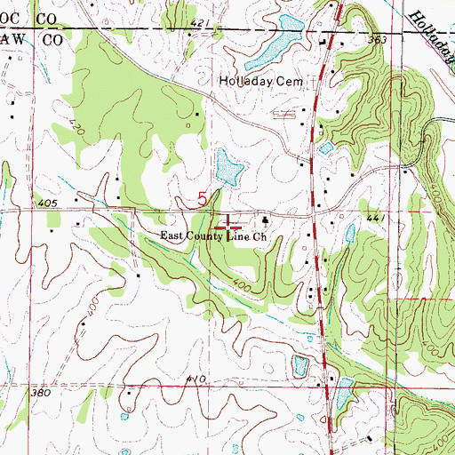 Topographic Map of East County Line Cemetery, MS