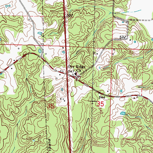 Topographic Map of Dry Ridge Cemetery, MS
