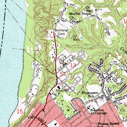 Topographic Map of Natchez City Cemetery, MS