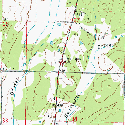 Topographic Map of Mount Pisgah Cemetery, MS
