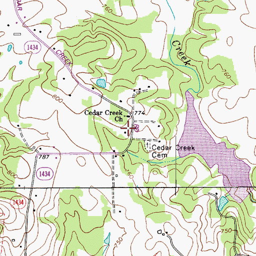 Topographic Map of Cedar Creek School (historical), NC