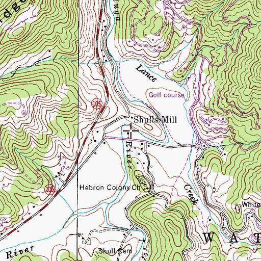 Topographic Map of Shulls Mills Baptist Church, NC