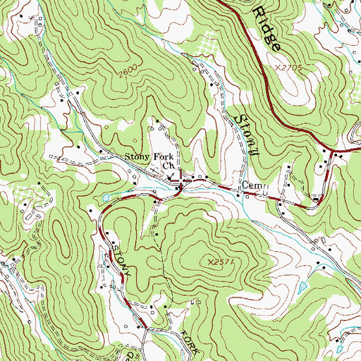 Topographic Map of Stony Fork, NC