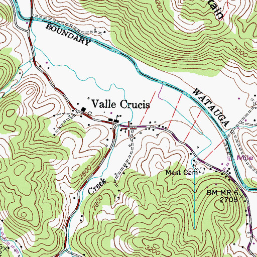 Topographic Map of Valle Crucis Methodist Church, NC