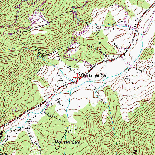 Topographic Map of Watauga School (historical), NC