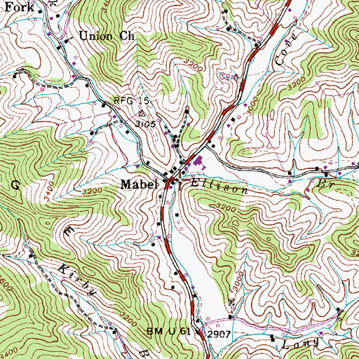Topographic Map of Mabel Methodist Church, NC