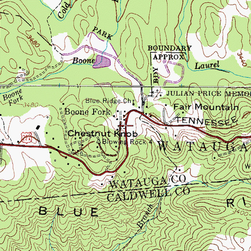 Topographic Map of Boones Fork Baptist Church, NC