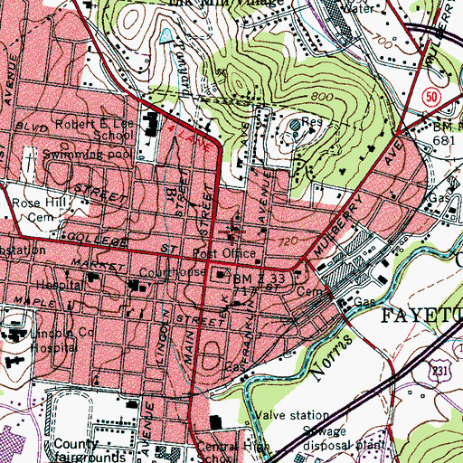 Topographic Map of First United Methodist Church, TN