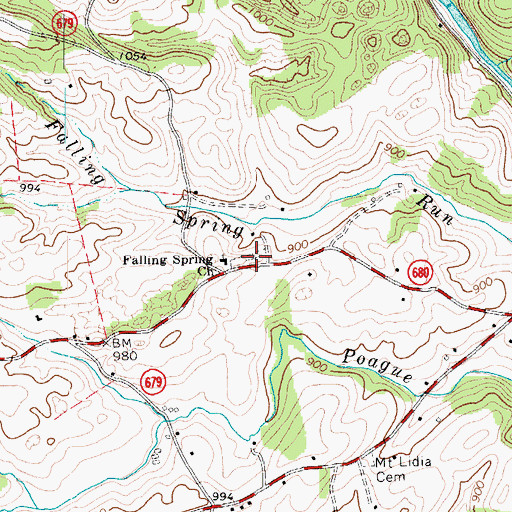 Topographic Map of Falling Spring Cemetery, VA