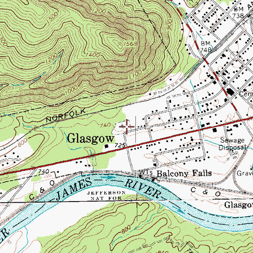 Topographic Map of Glasgow Cemetery, VA