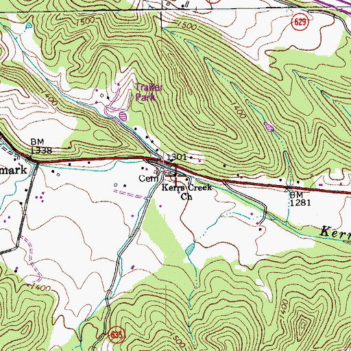 Topographic Map of Kerrs Creek Cemetery, VA