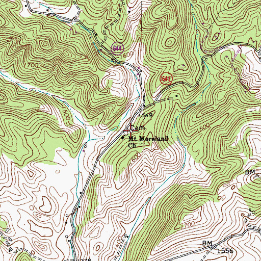 Topographic Map of Mount Moreland Cemetery, VA