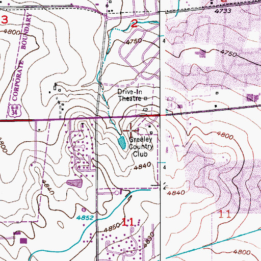 Topographic Map of Greeley Country Club, CO