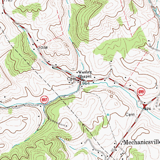 Topographic Map of Wesley Chapel Cemetery, VA