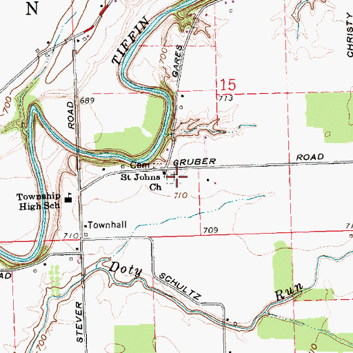Topographic Map of New Saint Johns Methodist Cemetery, OH
