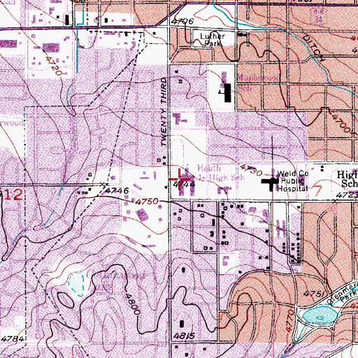Topographic Map of Heath Middle School, CO