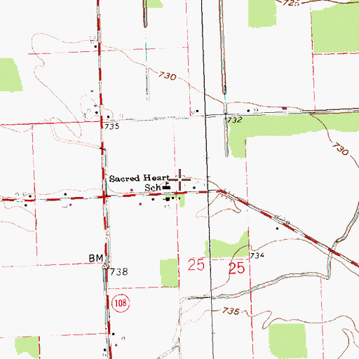 Topographic Map of Sacred Heart Cemetery, OH