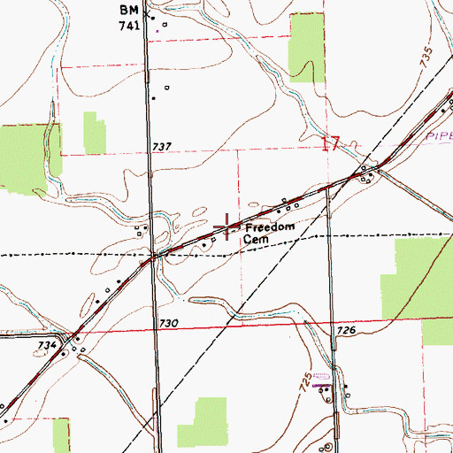 Topographic Map of Freedom Cemetery, OH