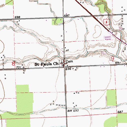 Topographic Map of Saint Pauls Church Cemetery, OH