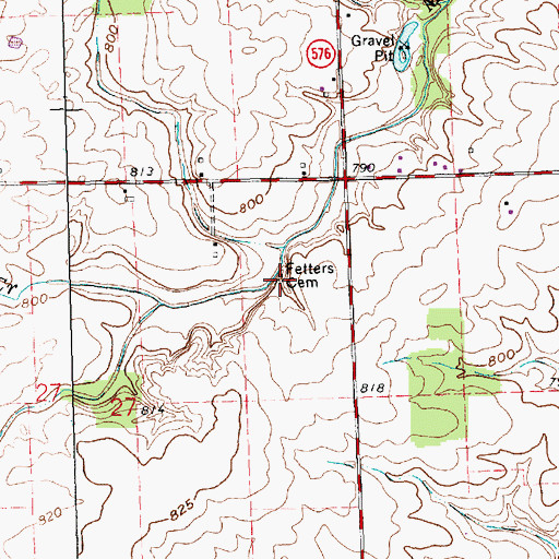 Topographic Map of Fetters Cemetery, OH
