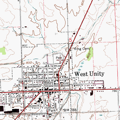 Topographic Map of West Unity Memorial Park, OH