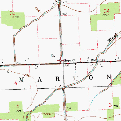 Topographic Map of Hope Lutheran Cemetery, OH