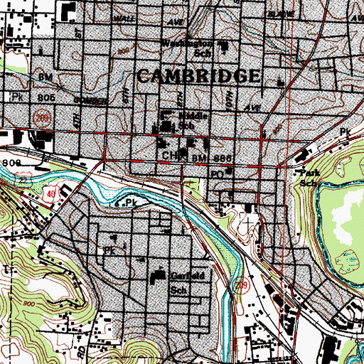 Topographic Map of Cambridge City Hall, OH