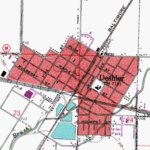 Topographic Map of Presbyterian Church of Deshler, OH