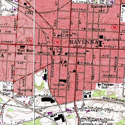 Topographic Map of First Church of the Nazarene, OH