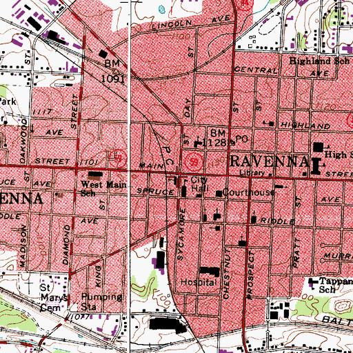 Topographic Map of Immaculate Conception Roman Catholic Church, OH