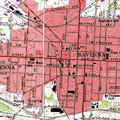 Topographic Map of Immaculate Conception Roman Catholic Church, OH